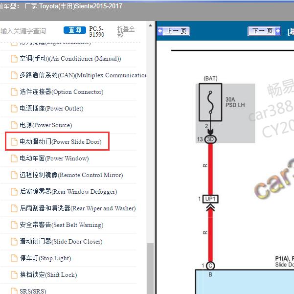 2015-2017年Toyota(丰田)-Sienta 电动滑动门电路图