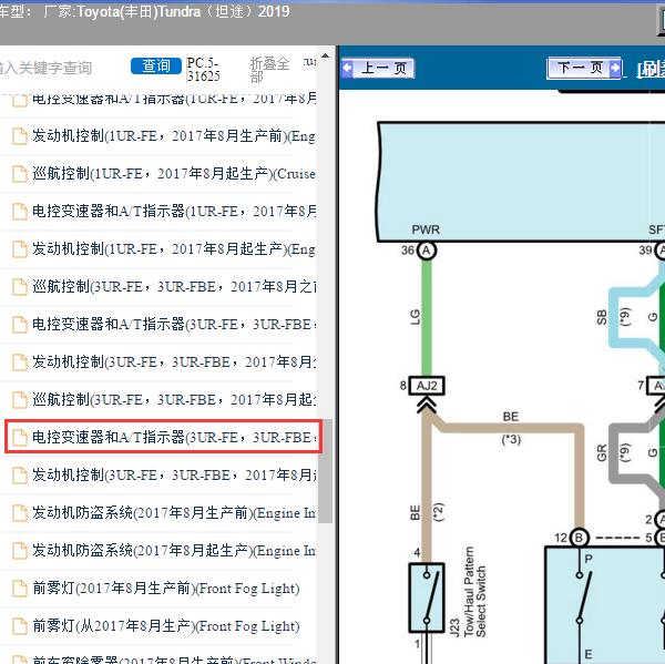 2019年Toyota(丰田)-Tundra（坦途）变速箱档位开关电路图