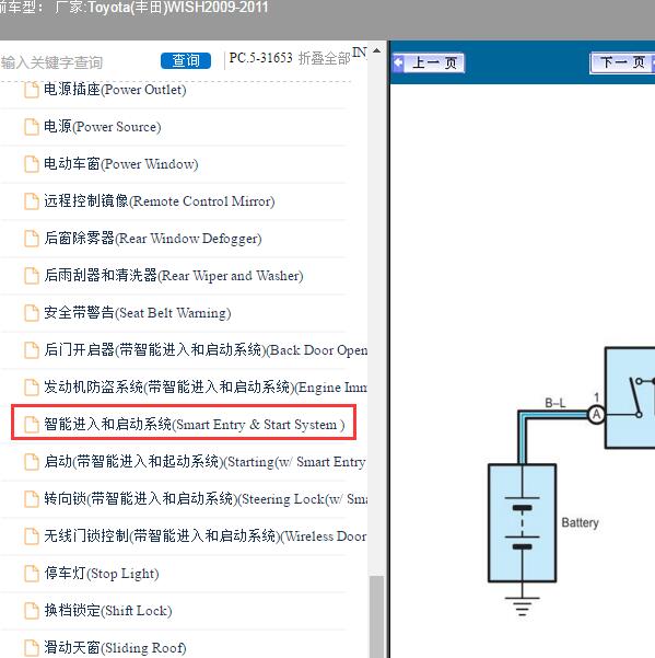 2009-2011年Toyota(丰田)-WISH 智能进入和启动系统电路图