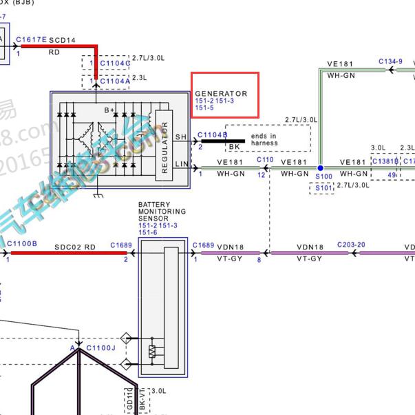2023年福特烈马 发电机电路图