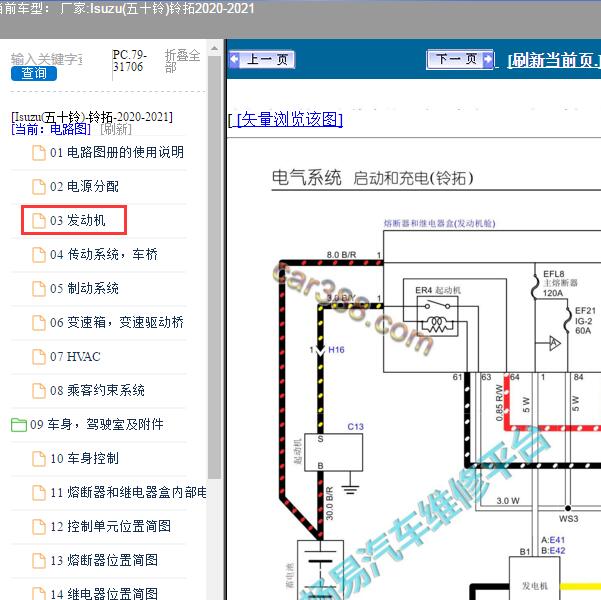 2020-2021年Isuzu(五十铃)-铃拓 起动机电路图