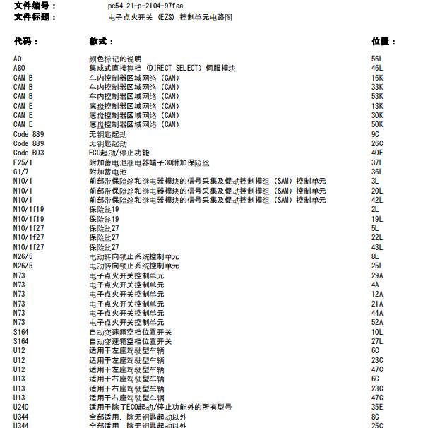 2013年奔驰GLK300点火起动电路图