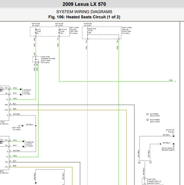 2009年雷克萨斯LX570 座椅加热电路图