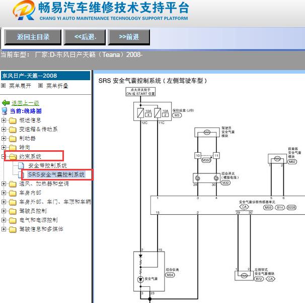 2008年日产天籁安全气囊电路图
