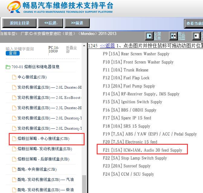 2011-2013年福特蒙迪欧致胜娱乐音响保险丝