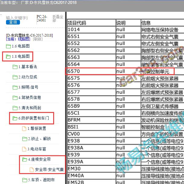 2018年雪铁龙C6气囊电路图