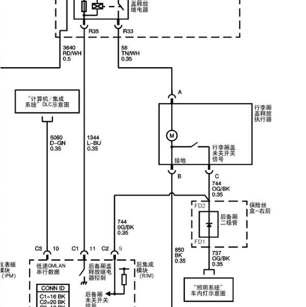 2007年雪佛兰赛威后背箱盖电路图