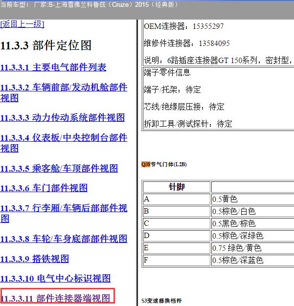 2015年雪佛兰科鲁兹节气门针脚资料