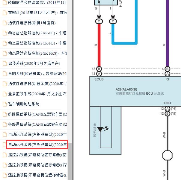 2021-2022年丰田埃尔法 右驾大灯电路图.