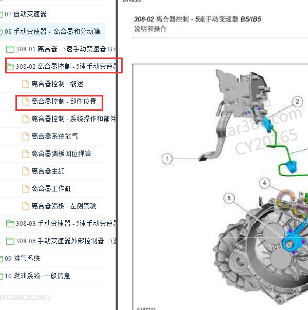 2015-2016年福特福克斯离合器部件位置
