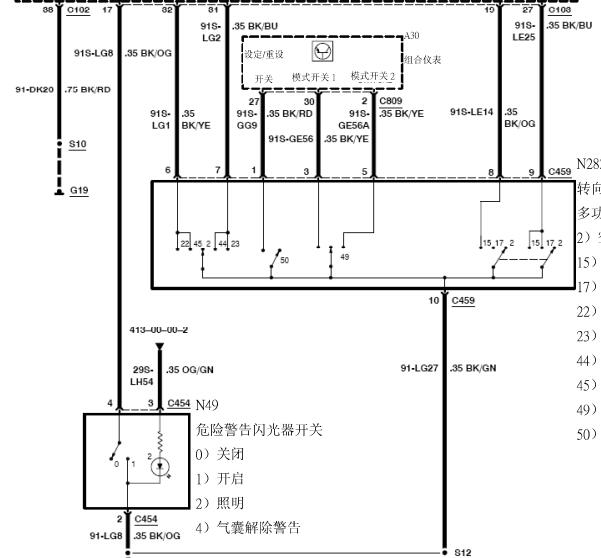 2011年福特福克斯危险警告灯电路图