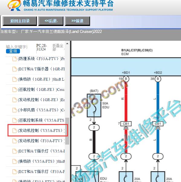 2022年丰田酷路泽 V35A发动机电路图