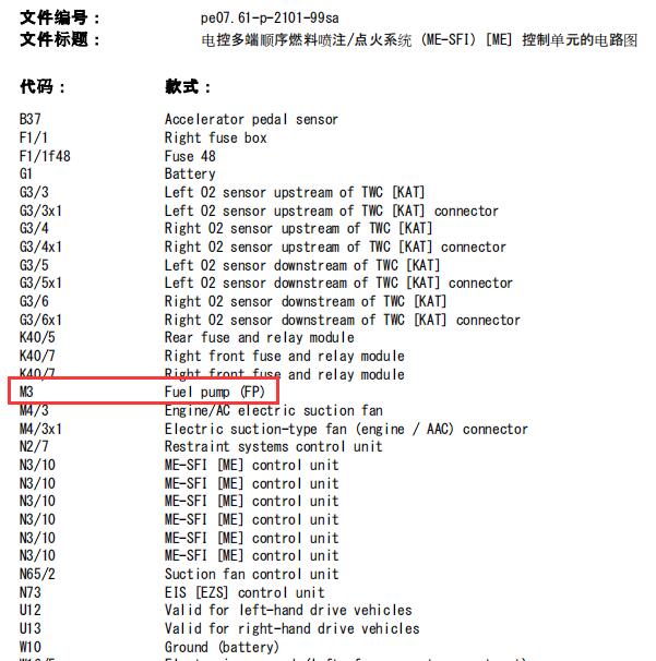 1998年奔驰S320油泵电路图和继电器位置