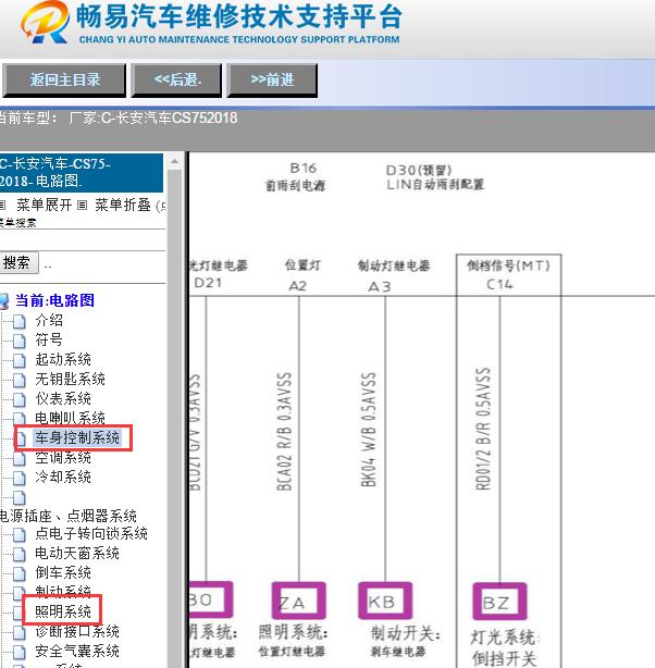 2018年长安CS75尾灯电路图