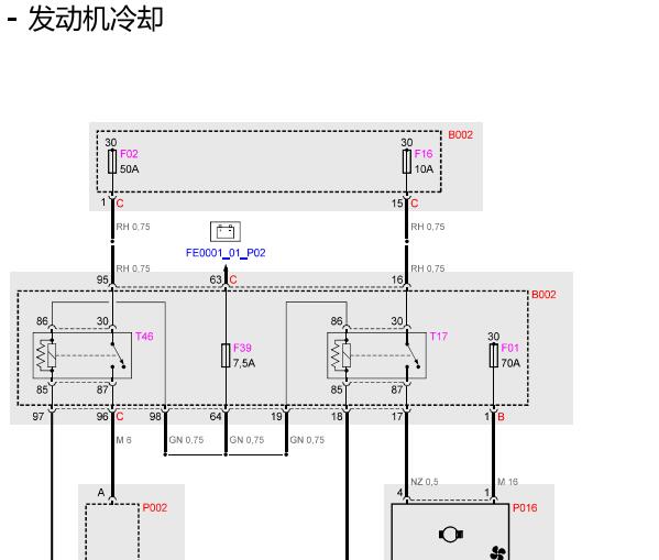 2016年玛莎拉蒂总裁M156发动机冷却风扇电路图