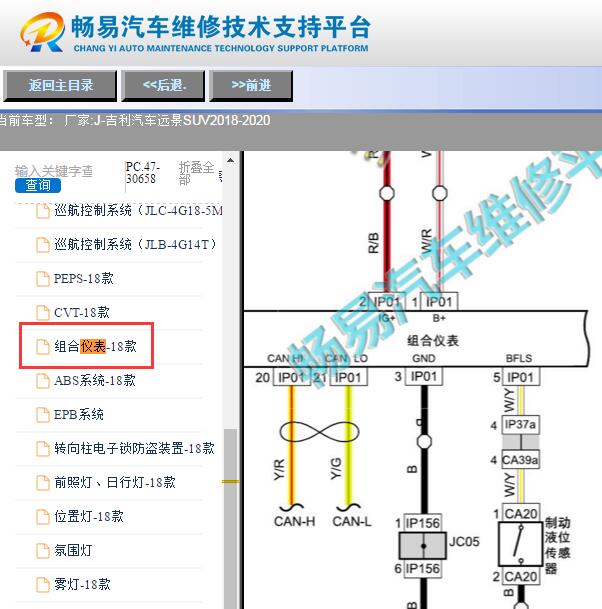2018-2020年吉利远景SUV仪表电路图
