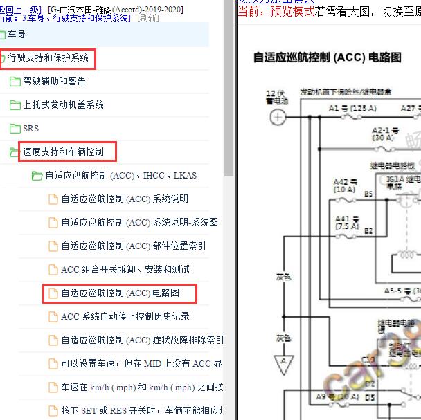 2019-2020年本田雅阁 ACC电路图