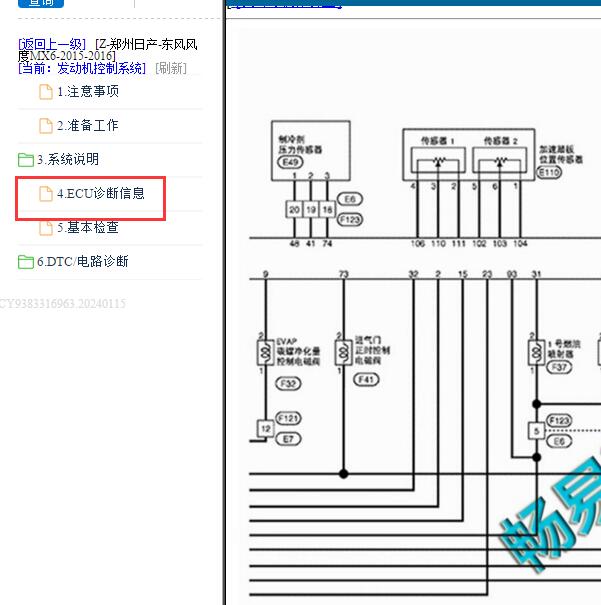 2015-2016年东风风度MX6 MR20DE发动机电路图