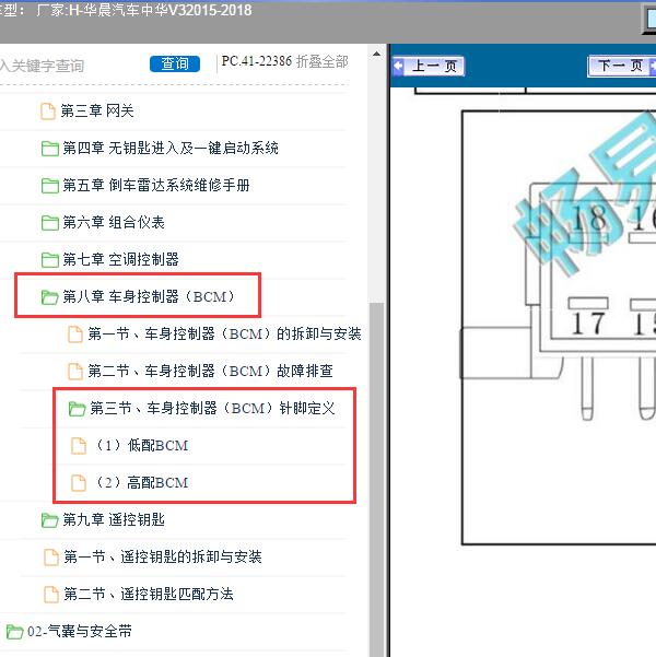 2015-2018年华晨汽车-中华V3 车身针脚资料