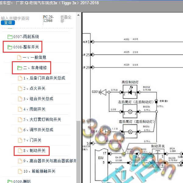 2018年奇瑞汽车-瑞虎3x 刹车灯电路图