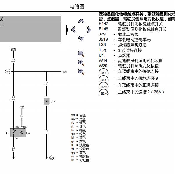 2010年大众速腾点烟器电路图和保险丝位置