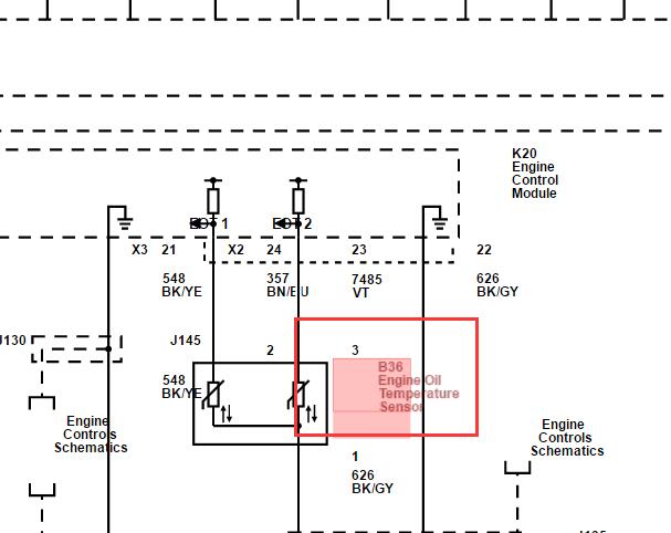 2022年凯迪拉克CT5机油温度传感器电路图