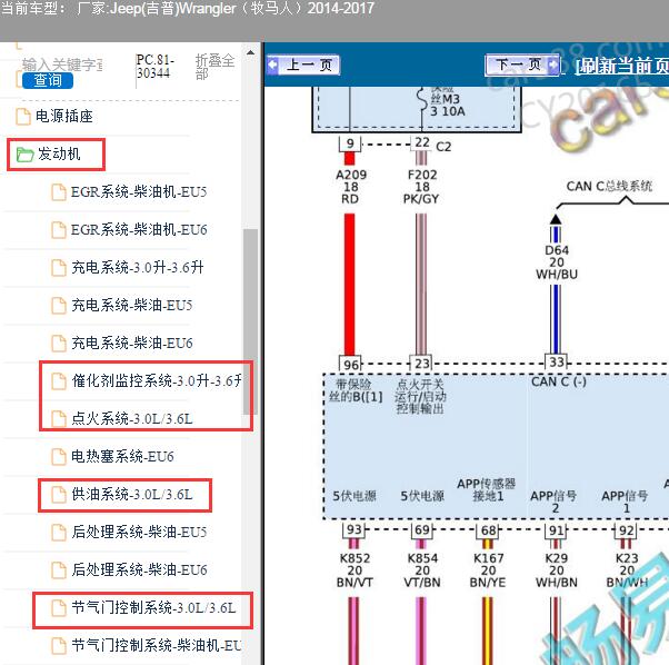 2016年吉普牧马人3.0发动机电路图