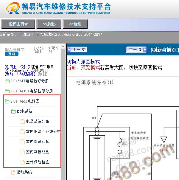 2014-2017年江淮瑞风S5室内保险电路图