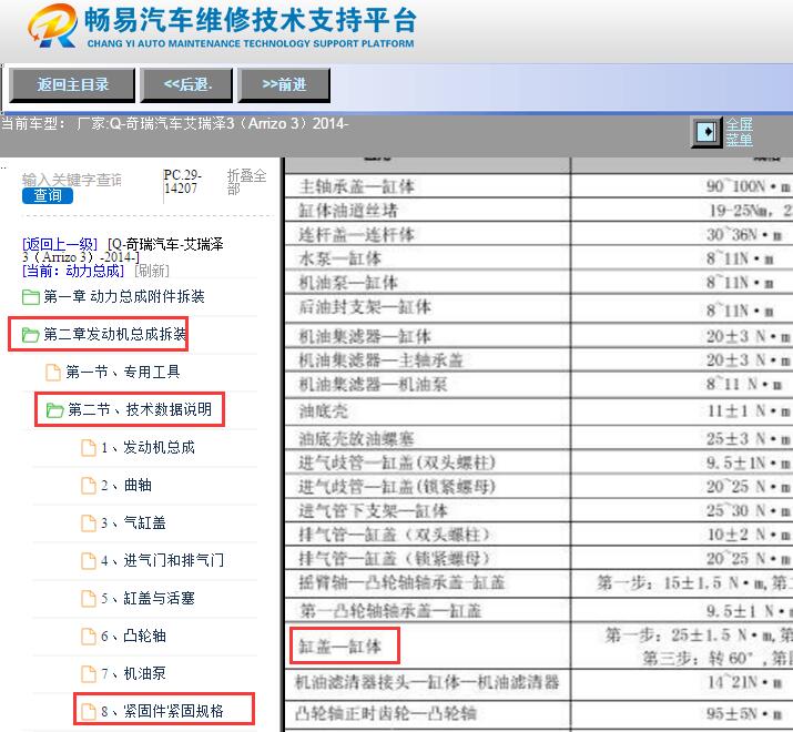 2014年奇瑞艾瑞泽3 SQRD4G15发动机缸盖扭矩