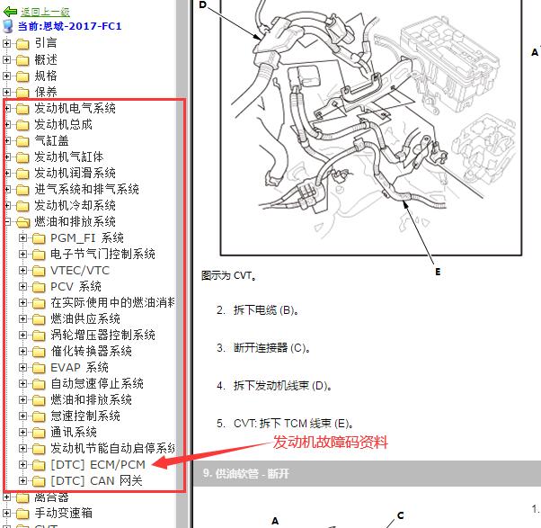 2017-2018年本田思域发动机维修手册与诊断