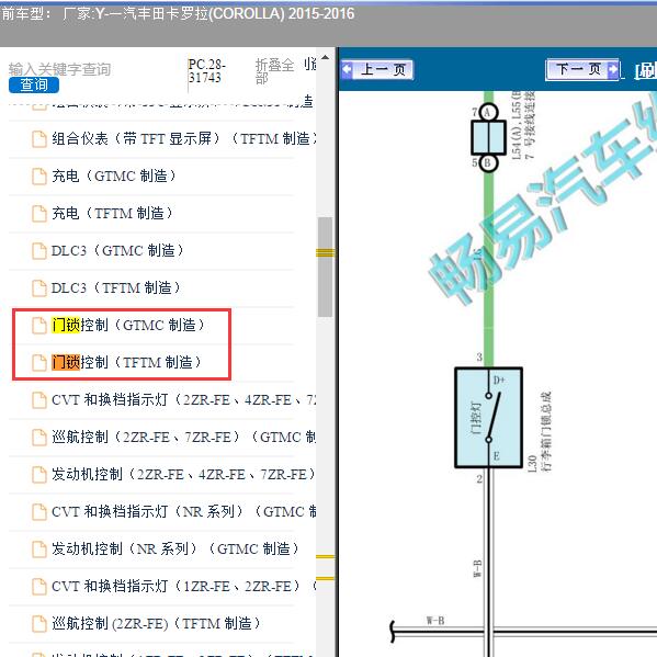 2015-2016年一汽丰田-卡罗拉 行李箱开关电路图