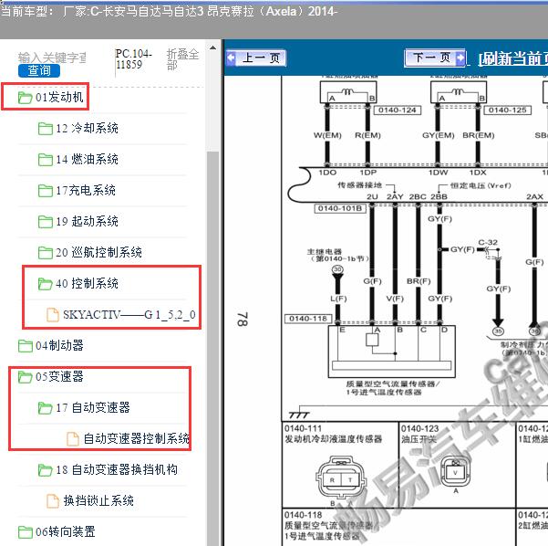 2014年长安马自达-马自达3 昂克赛拉 变速箱和发动机电路图