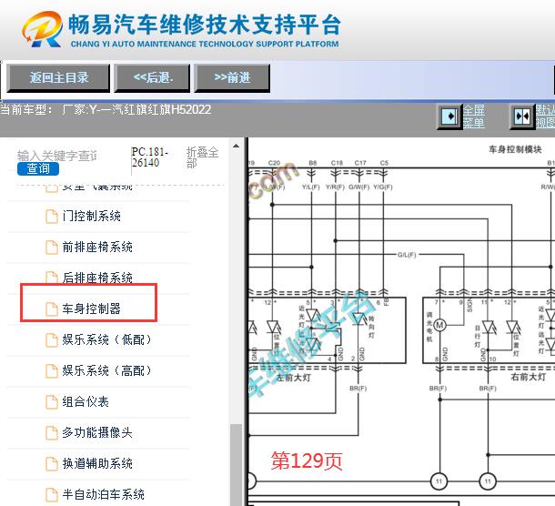 2022年一汽红旗H5大灯电路图资料
