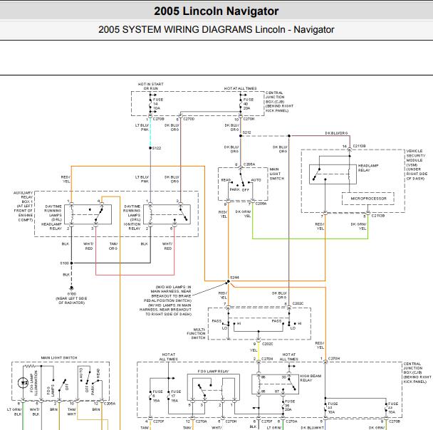2005年林肯领航员大灯电路图