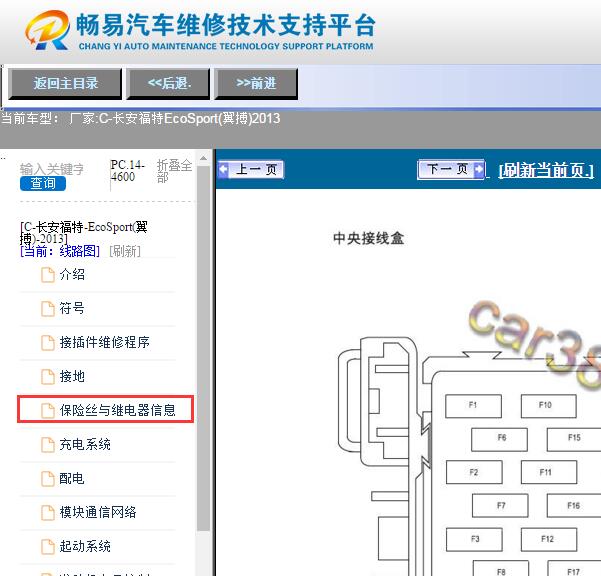 2013年福特翼搏保险与继电器位置