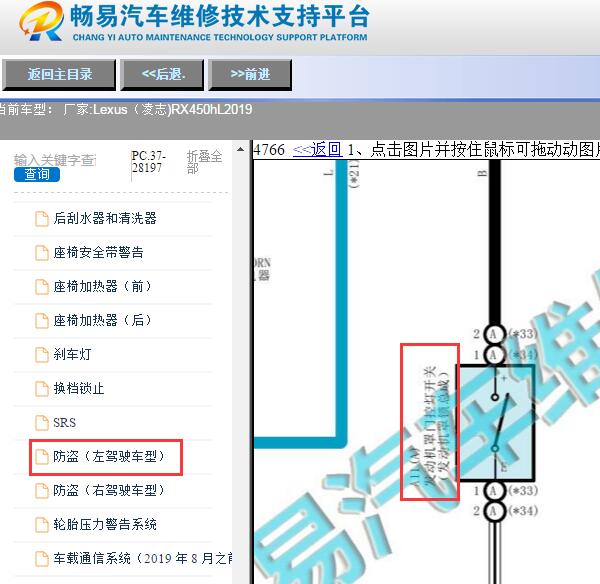 2019年雷克萨斯RX450HL发动机舱盖电路图