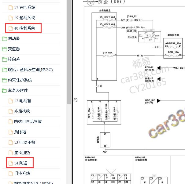 2014年福美来M5 发动机和防盗电路图