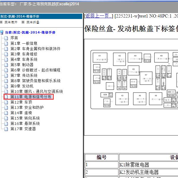 2014年上海别克-凯越 保险继电器资料