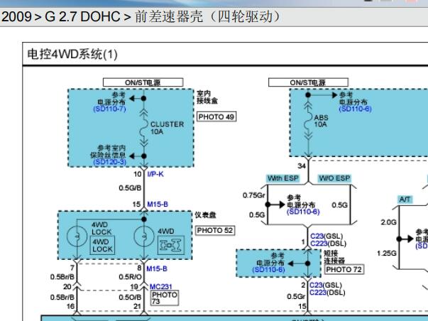 2009年现代胜达四驱电路图和维修手册