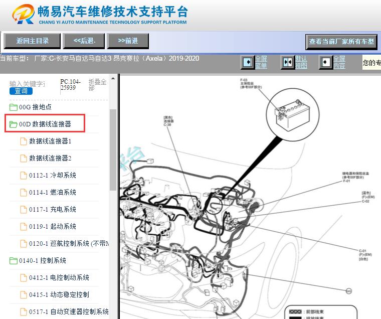 2019-2020年长安马自达3昂克赛拉网络通讯对应元件位置