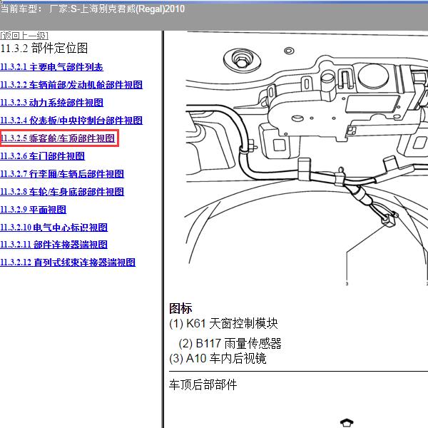 2010年上海别克-君威 天窗模块位置
