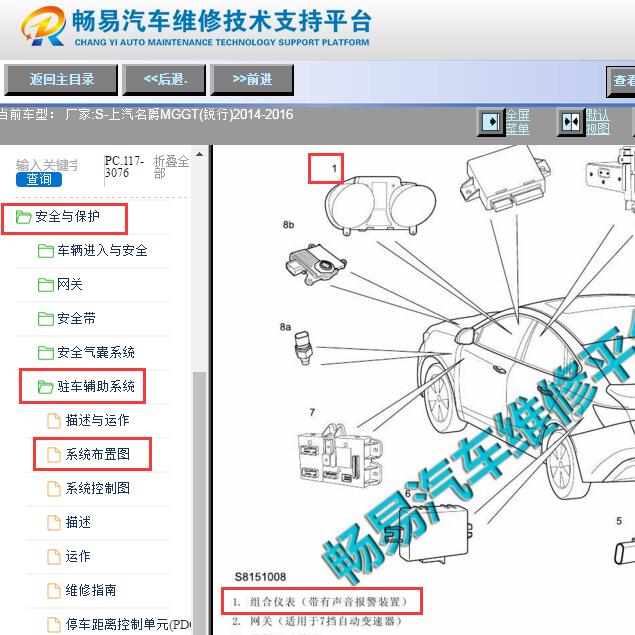 2014-2016年上汽名爵锐行GT倒车雷达蜂鸣器位置资料