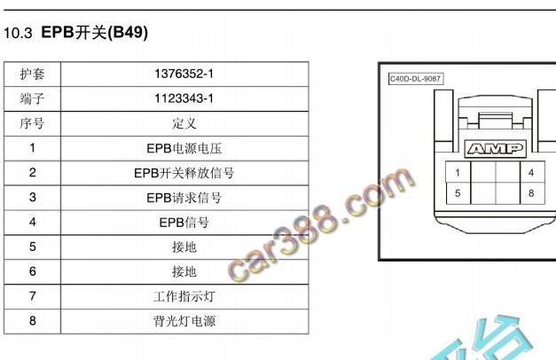 18年北汽EU5 R550电子手刹针脚图