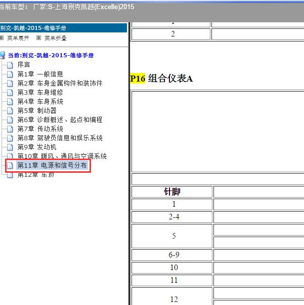 2015年上海别克-凯越 仪表针脚