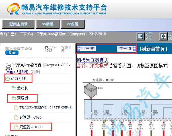 2017-2018年广汽菲克吉普指南者变速箱电路图