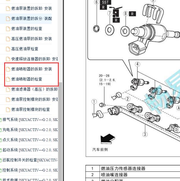 2013-2014年马自达阿特兹2.0发动机喷油嘴维修手册.