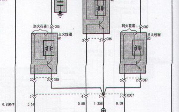 2006年现代雅科仕发动机点火线圈电路图