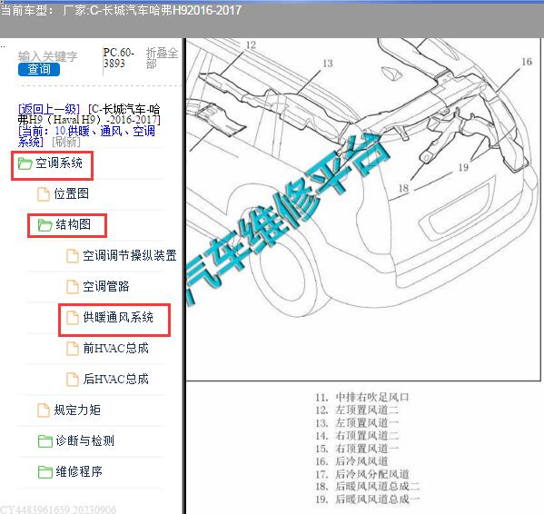 2017年哈弗H9空调风道走向结构图