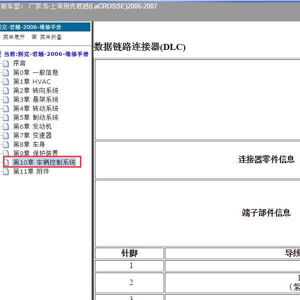 2006-2007年上海别克-君越 OBD针脚