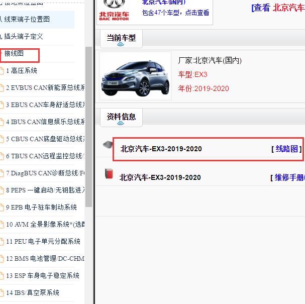 2019-2020年北京汽车EX3全车电路图